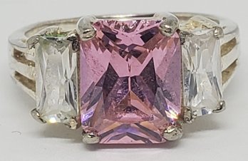 Sterling Silver Size 8 Stunning Pink And White CZ Ring ~ 4.91 Grams