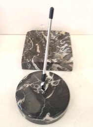 Marble Ink Well And Pen Stand