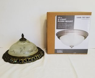 TWO Dome Lights: Vintage Ornate Dome Ceiling Light & New Nickel Finish Dome Ceiling Light