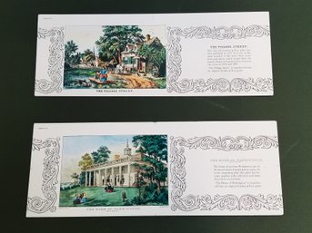 Vintage Currier & Ives 'The Village Street' & 'the Home Of Washington' Tin Reproduction Litographs