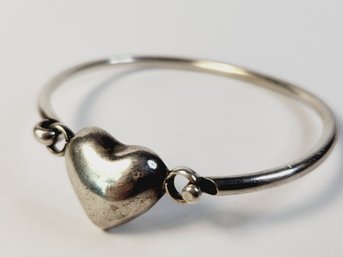 Vintage Sterling Silver Bangle Heart Clasp Bracelet