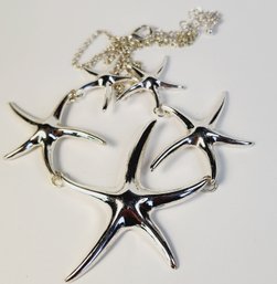 Silver Tone Large  Graduated  Starfish Adjustable Necklace