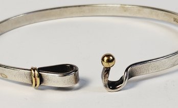Tiffany & Co  Sterling Silver 925  / 18k Gold 750 Cuff Unique Hook And Eye Bangle  Bracelet