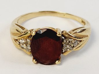 Vintage 14k Yellow Gold Diamond And Ruby/garnet Stone Solid Ring