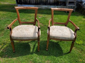 Pair Of Antique Wood Newly Upholstered Chairs - No Seat Backs