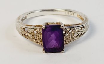 Vintage Sterling Silver 925 Victorian Design Amethyst Stone Ring