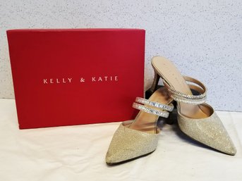 Kelly & Kate 'Emellie' Light Gold Shimmer Fabric High Heel Mules Size 8M