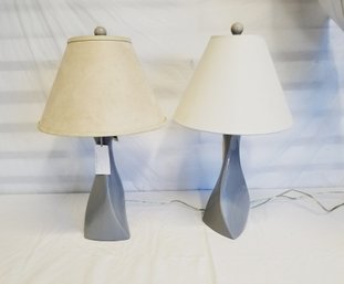 Pair Of Gray Grandview Gallery Art Deco Ceramic Accent 2-lamps With Fabric Shades