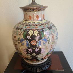 Vintage Hand-Painted Asian Porcelain Converted Urn Lamp