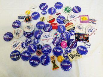 LARGE Lot Of 64 Assorted Vintage Political Multi-size Badge Pins (Lot 1)