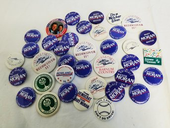 Mixed Selection Of 38 Various Size Political Badge Pins (lot 2)