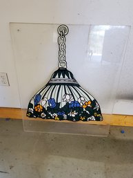 Vintage MCM Hand Painted Plexiglas Panel Of Colorful Stained Glass Hanging Light Fixture