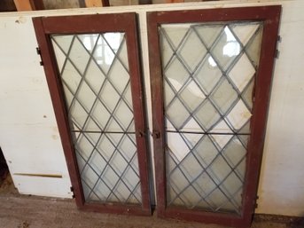 Pair Antique Leaded Glass Diamond Pattern Windows In Fair Condition - Barn Find!!!