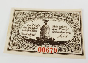 Antique.... 1921s Notgeld  10 Pfennig Bank Note  German For 'emergency Money' UNC Condition