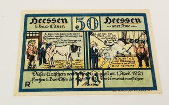 Antique.... 1921s Notgeld  50  Pfennig Bank Note  German For 'emergency Money' UNC Condition