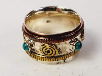 Unique Turquoise Sterling Silver 925 Spinner Ring