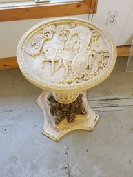 Vintage Made In Italy Carved Resin Topped Column Pillar Table - Asian Motif On Top