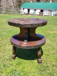 Vintage Solid Wood Colonial Style 2 Tier Tri Leg Round Side End Table