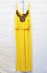 Women's Ashley Stewart Bright Yellow Sleeveless Maxi Dress With Beaded Neckline Size 22-24