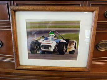 Vintage Framed Racecar Color Photograph - Autographed