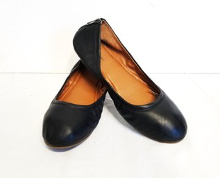 Women's LUCKY BRAND ' Eikia' Black Leather Ballet Flats With Zip Accent Heel Size 11