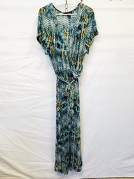Women's Ashley Stewart Teal Cap Sleeve V-neck Belted Maxi Dress Size 22