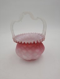 Antique Satin Glass Basket- Quilted Pattern- Attributed To Webb Glass Company