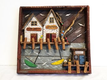 Unique One Of A Kind Vintage Wooden Hand Crafted Nautical 3D Fishing Village Wall Art