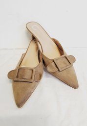 Women's Journee Collection 'vianna' Tan Suede Pointed Toe Mules With Buckle Size 12