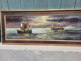 Large Mid Century Modern Impressionist Ship Painting- Signed A Borral