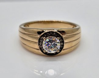 Strontium Titanate & Champagne Diamond, 18k Yellow Gold Over Sterling Men's Ring