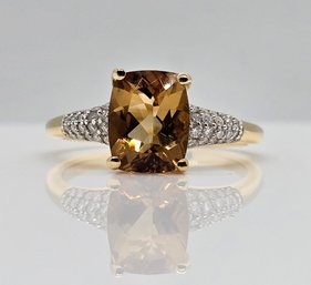 Golden Scapolite, Moissanite Ring In Yellow Gold Over Sterling