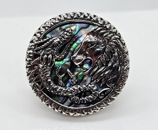 Bali, Abalone Shell Lion & Dragon Ring In Sterling