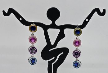 Simulated Multi-Color Diamond & Enameled Earrings In Sterling