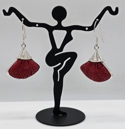 Sajen Silver, Simulated Cinnabar Carved Dangle Earrings In Sterling