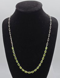 Peridot Paperclip Chain Necklace In Platinum Bond & Stainless