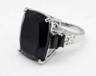 Black Tourmaline, Black Spinel Ring In Platinum Over Sterling