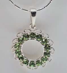 Peridot Swarovski Crystal Pendant In Sterling With Beautiful Diamond Cut Chain