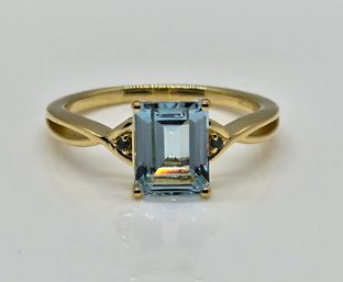 Sky Blue Topaz, Blue Diamond, 18K Yellow Gold Over Sterling Ring