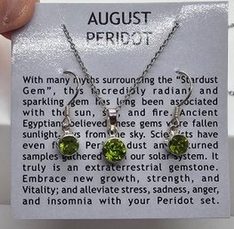 Peridot Earrings & Pendant In Platinum Over Sterling With Stainless Steel Necklace