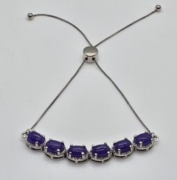 6 Stone Purple Jade Bolo Bracelet In Sterling