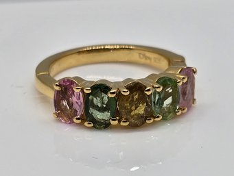 Multi Tourmaline 5 Stone Ring In Yellow Gold Over Sterling