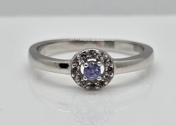 Dainty Blue Tanzanite, White Zircon, Rhodium Over Sterling Ring