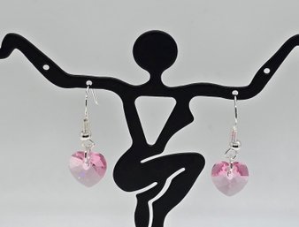 Pink Heart Swarovski Earrings In Sterling