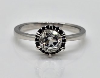 White Topaz, Black Spinel, Rhodium Over Sterling Ring