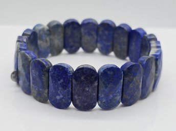 Lapis Lazuli Beaded Stretch Bracelet In Sterling
