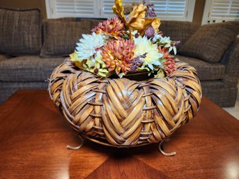 Unique Woven Basket With Autumn Faux Flowers