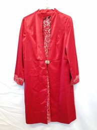 Women's Red & Silver Formal Ashro Lace Dress & Jacket With Brooch Closure Size 14