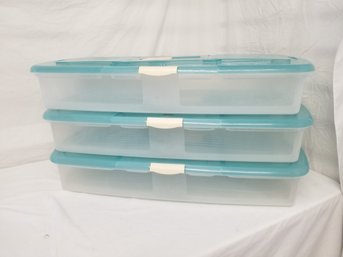 Three Zag Plastic Under Bed Bins With 2 Side Opening Lids