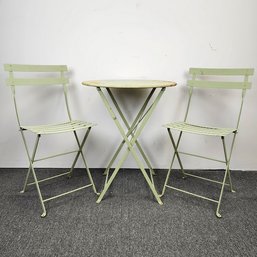 Folding Metal Cafe Set Table And Two Chairs
